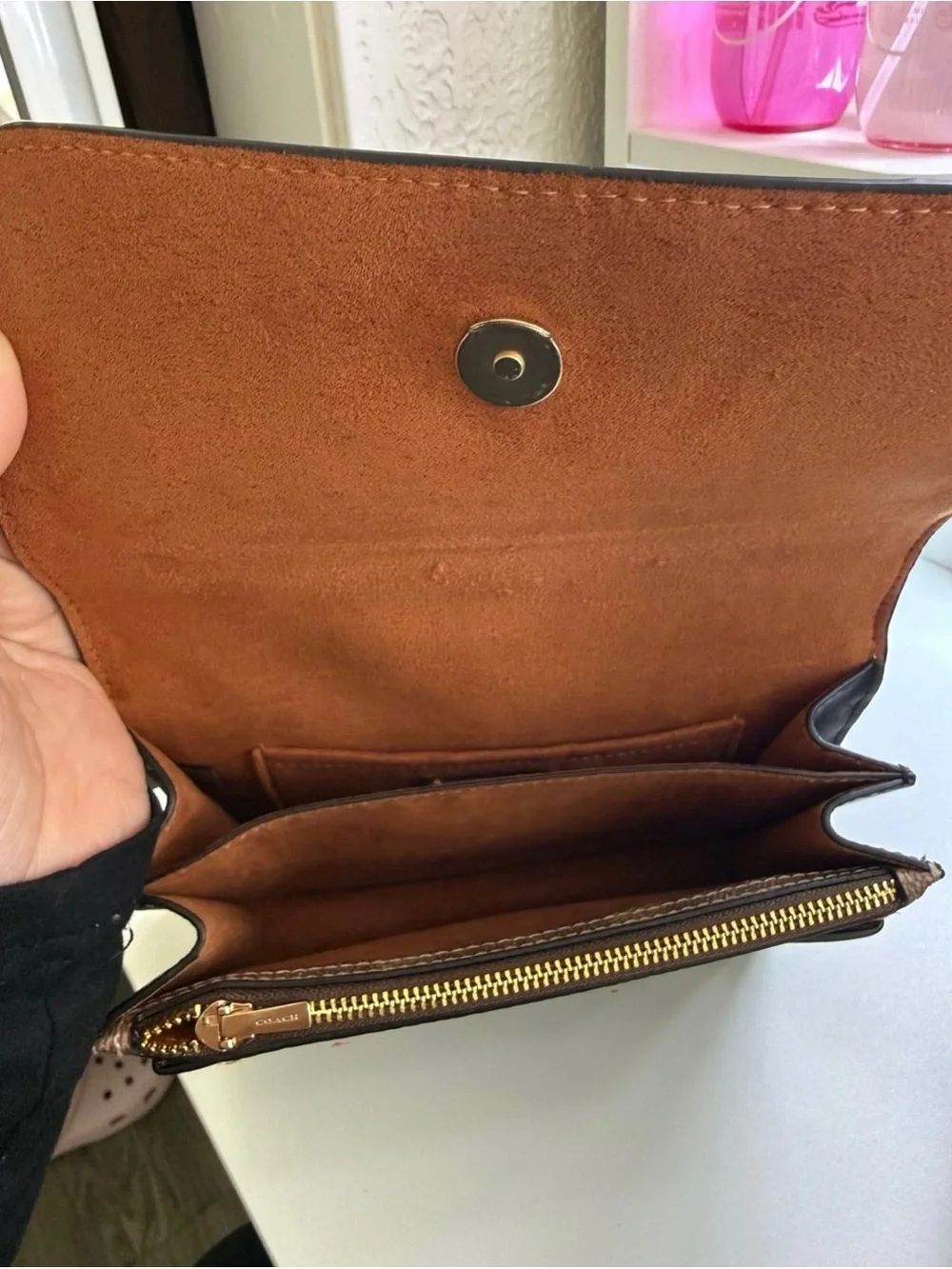 Coach Brown Signature Canvas Crossbody with Dark Brown Accent